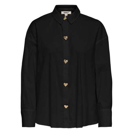 Chemisier en coton noir uni avec une coupe droite et un col chemise
