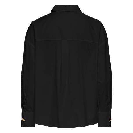 Chemisier en coton noir uni avec une coupe droite et un col chemise - Image 2