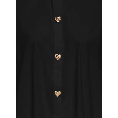 Chemisier en coton noir uni avec une coupe droite et un col chemise - Image 3