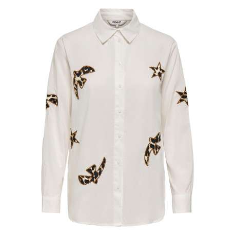 Chemisier en coton écru à motifs avec une coupe droite et un col chemise