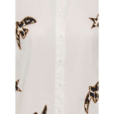 Chemisier en coton écru à motifs avec une coupe droite et un col chemise - Image 3