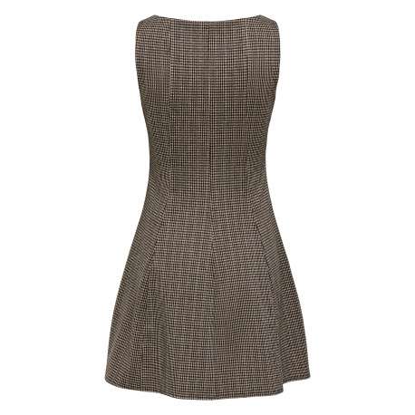 Robe courte beige à carreaux avec une coupe patineuse et sans manche - Image 2