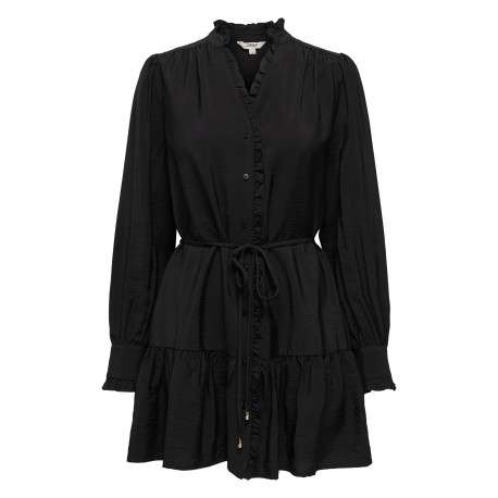 Robe courte noire unie coupe patineuse et des manches longues