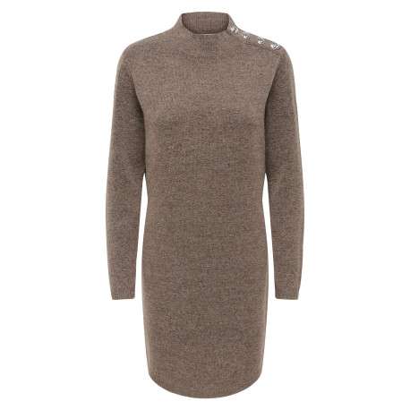 Robe longue brune unie avec une coupe droite et un col montant