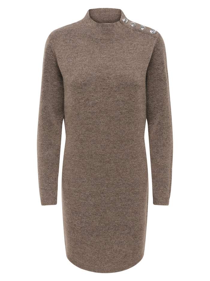 Robe longue brune unie avec une coupe droite et un col montant