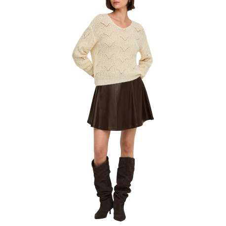 Pull écru uni avec une coupe droite et des manches longues - Image 3