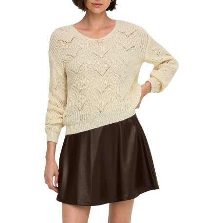 Pull écru uni avec une coupe droite et des manches longues - Image 5