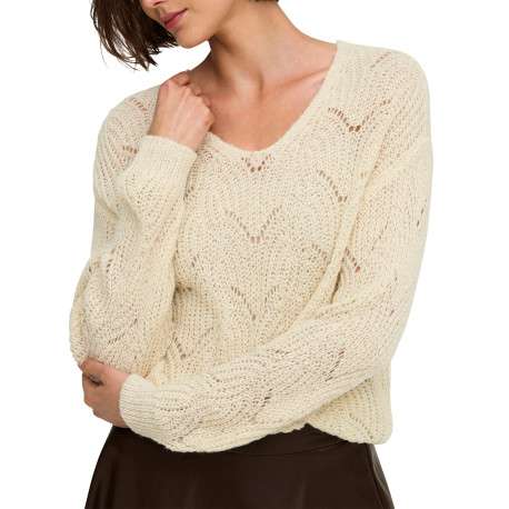 Pull écru uni avec une coupe droite et des manches longues - Image 6