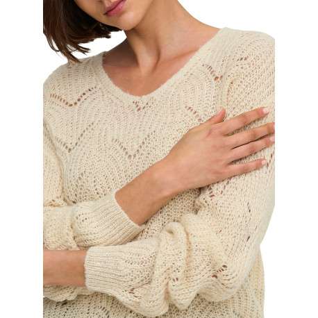 Pull écru uni avec une coupe droite et des manches longues - Image 7