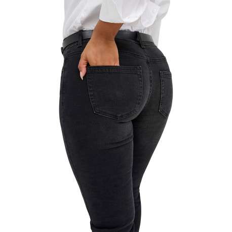 Jean en coton noir uni avec une coupe bootcut et une taille intermédiaire - Image 5