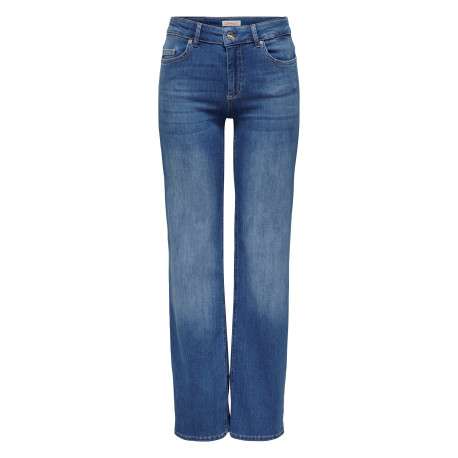 Jean en coton bleu uni avec une coupe droite et une taille intermédiaire