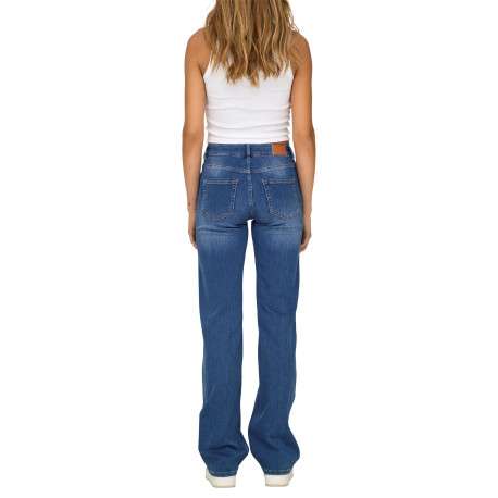 Jean en coton bleu uni avec une coupe droite et une taille intermédiaire - Image 4
