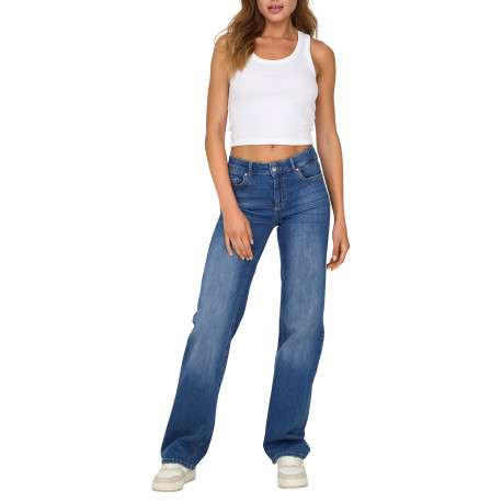 Jean en coton bleu uni avec une coupe droite et une taille intermédiaire - Image 3