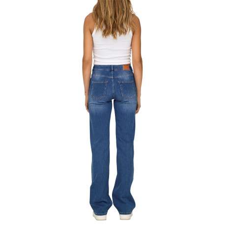Jean en coton bleu uni avec une coupe droite et une taille intermédiaire - Image 4