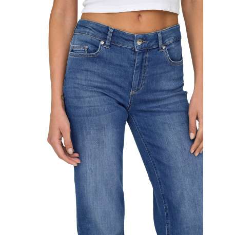 Jean en coton bleu uni avec une coupe droite et une taille intermédiaire - Image 5