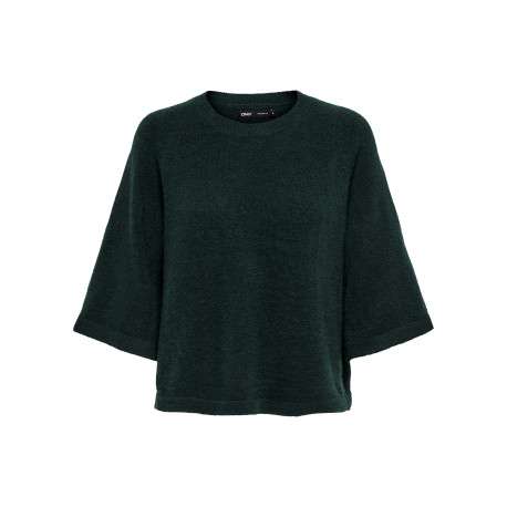 Pull vert uni avec un col rond bord-côte et des manches longues