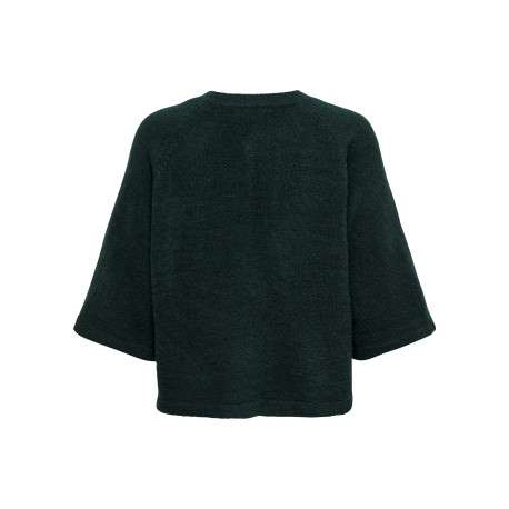 Pull vert uni avec un col rond bord-côte et des manches longues - Image 2