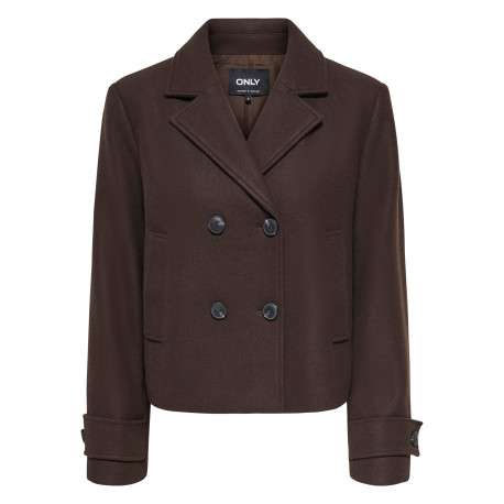 Veste marron unie coupe droite avec un col à revers et des manches longues