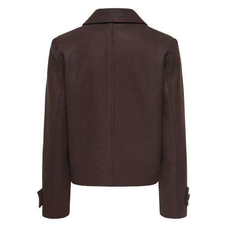 Veste marron unie coupe droite avec un col à revers et des manches longues - Image 2