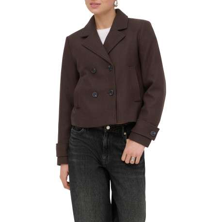 Veste marron unie coupe droite avec un col à revers et des manches longues - Image 3
