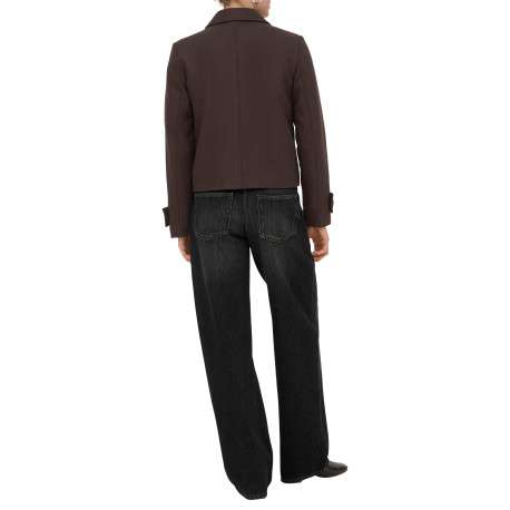Veste marron unie coupe droite avec un col à revers et des manches longues - Image 4