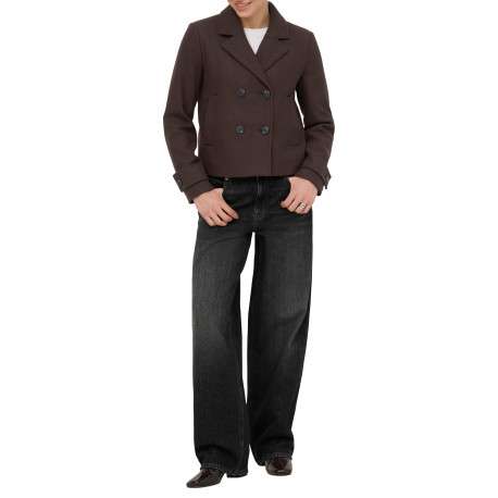 Veste marron unie coupe droite avec un col à revers et des manches longues - Image 5