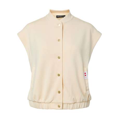 Gilet beige uni à coupe droite avec une col montant et sans manche