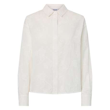Chemisier en coton écru uni avec une coupe droite et un col à revers