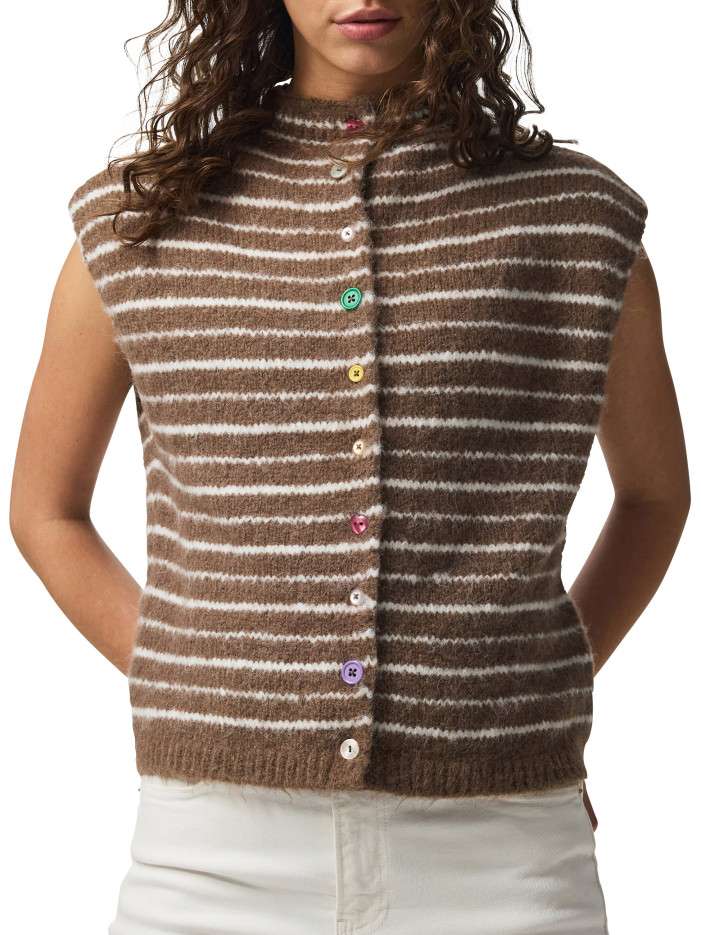 Gilet marron à rayures avec...