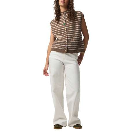 Gilet marron à rayures avec une coupe droite et un col montant - Image 3