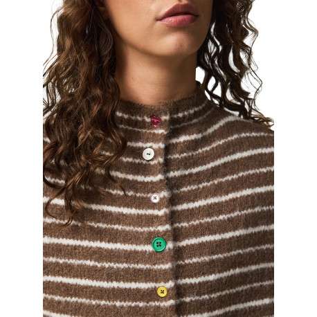 Gilet marron à rayures avec une coupe droite et un col montant - Image 4