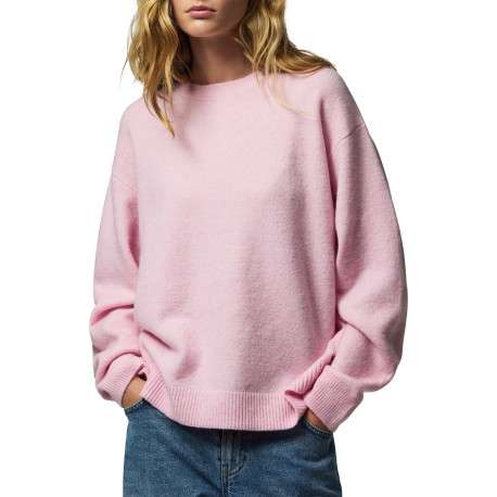 Pull rose uni avec une coupe droite et des manches longues