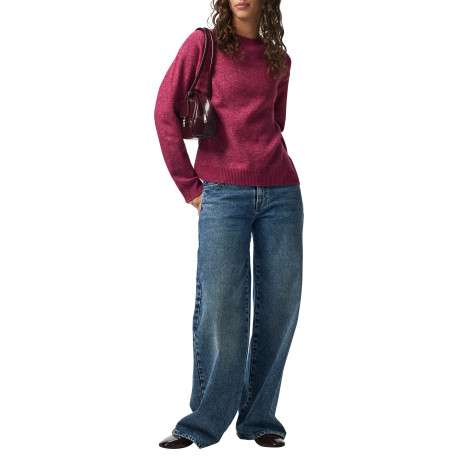 Pull framboise uni avec une coupe droite et des manches longues - Image 3