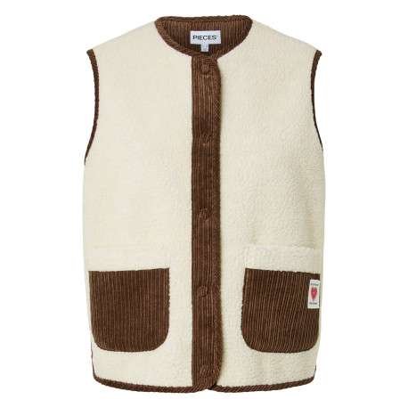 Gilet écru uni à coupe droite avec un col rond et sans manche