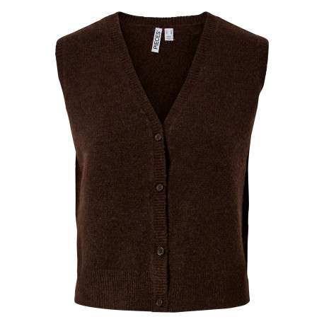 Gilet marron uni pourvu de boutons avec une coupe droite et un col V