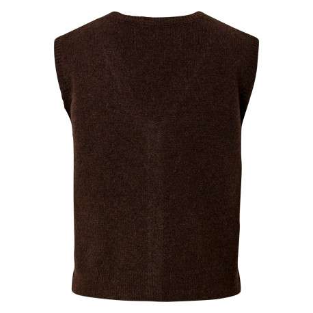 Gilet marron uni pourvu de boutons avec une coupe droite et un col V - Image 2