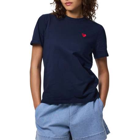 T-shirt en coton biologique marine uni avec une coupe droite et un col rond