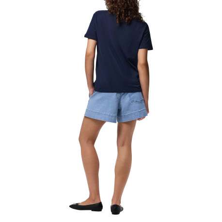 T-shirt en coton biologique marine uni avec une coupe droite et un col rond - Image 2