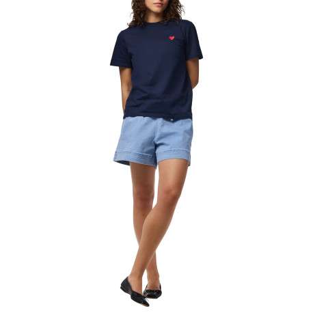 T-shirt en coton biologique marine uni avec une coupe droite et un col rond - Image 3