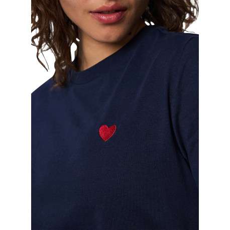 T-shirt en coton biologique marine uni avec une coupe droite et un col rond - Image 4