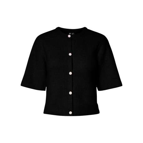 Gilet noir uni avec une coupe droite et un col rond muni de boutons