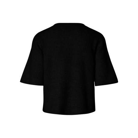 Gilet noir uni avec une coupe droite et un col rond muni de boutons - Image 2