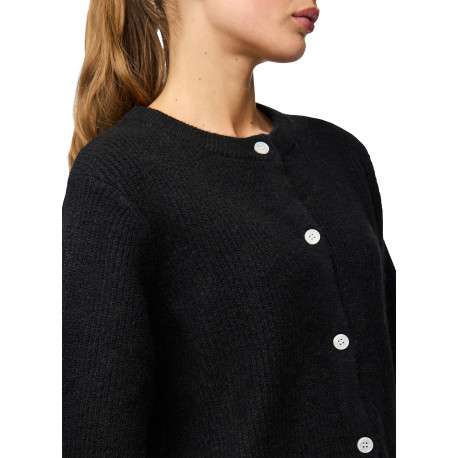 Gilet noir uni avec une coupe droite et un col rond muni de boutons - Image 6