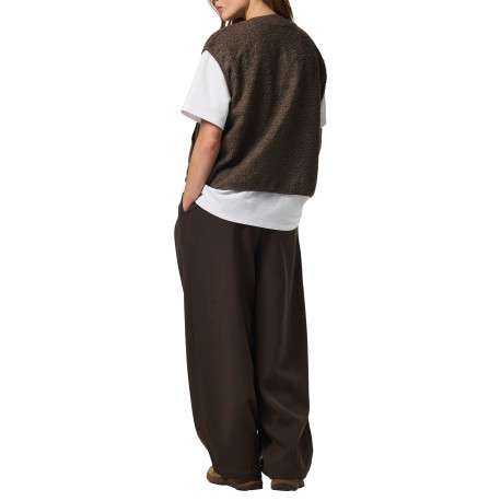 Gilet taupe uni à coupe droite avec un col V et une fermeture à pressions - Image 2