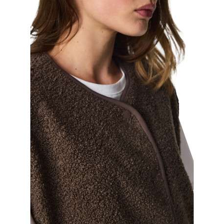 Gilet taupe uni à coupe droite avec un col V et une fermeture à pressions - Image 3