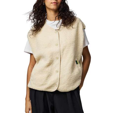 Gilet écrue uni à coupe droite avec un col V et une fermeture à pressions
