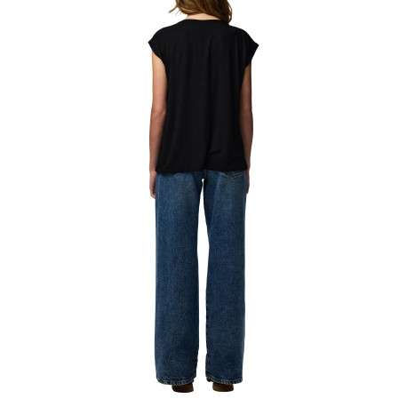 T-shirt noir uni avec une coupe droite et des manches courtes - Image 2