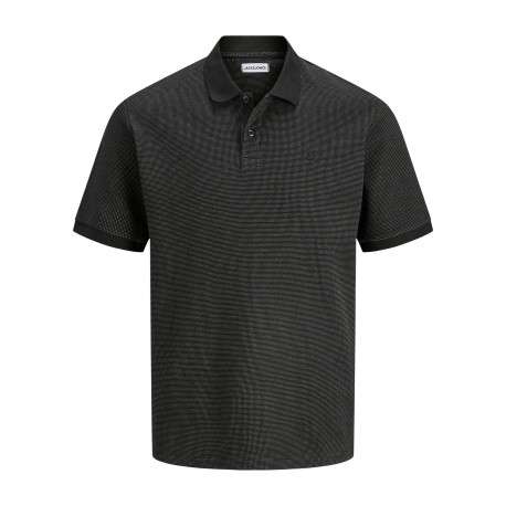 Polo en coton mélangé noir uni avec une coupe droite et un col boutonné