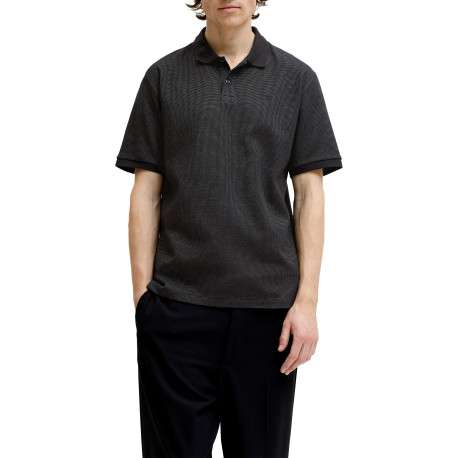 Polo en coton mélangé noir uni avec une coupe droite et un col boutonné - Image 3