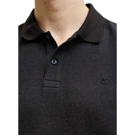 Polo en coton mélangé noir uni avec une coupe droite et un col boutonné - Image 4